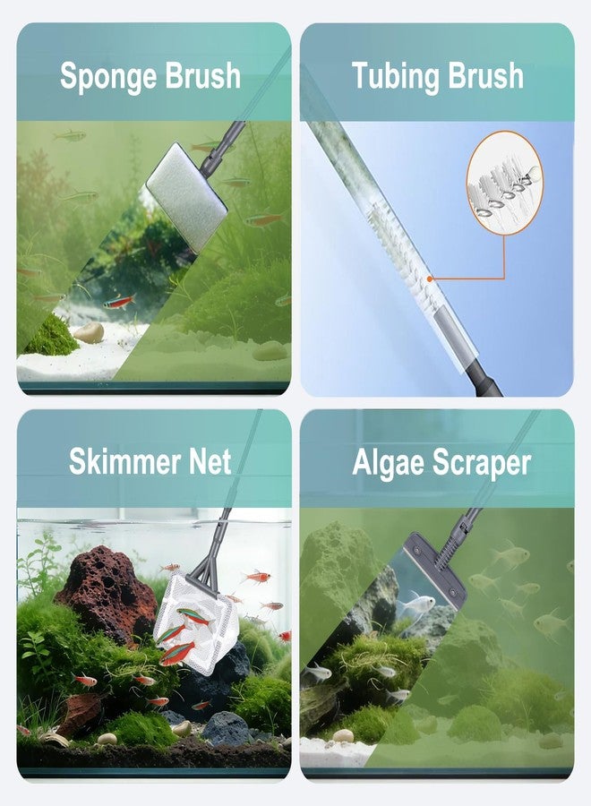 Carefree Fish مجموعة أدوات تنظيف أحواض السمك Carefree Fish 4 في 1، بمقبض طويل قابل للتعديل من 18 إلى 24 بوصة، تتضمن مكشطة طحالب وفرشاة تنظيف - Image 3