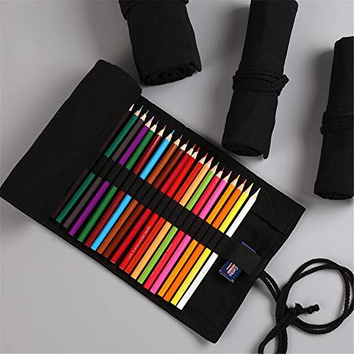 Funny live 36/48/72 Slots Colored Pencil Wrap Pencils Roll Holder Coloring Pencils Organizer Holder Colored Pen Paint Brush Storage Pouch Portable for Artist Student (Black, 36 Slots) - Image 5