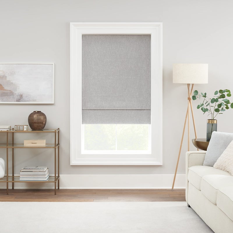 ECLIPSE Drew Noise Reducing Blackout Cordless Lined Window Roman Shade for Living Room, 27 in x 64 in, Smoke Grey - Image 1