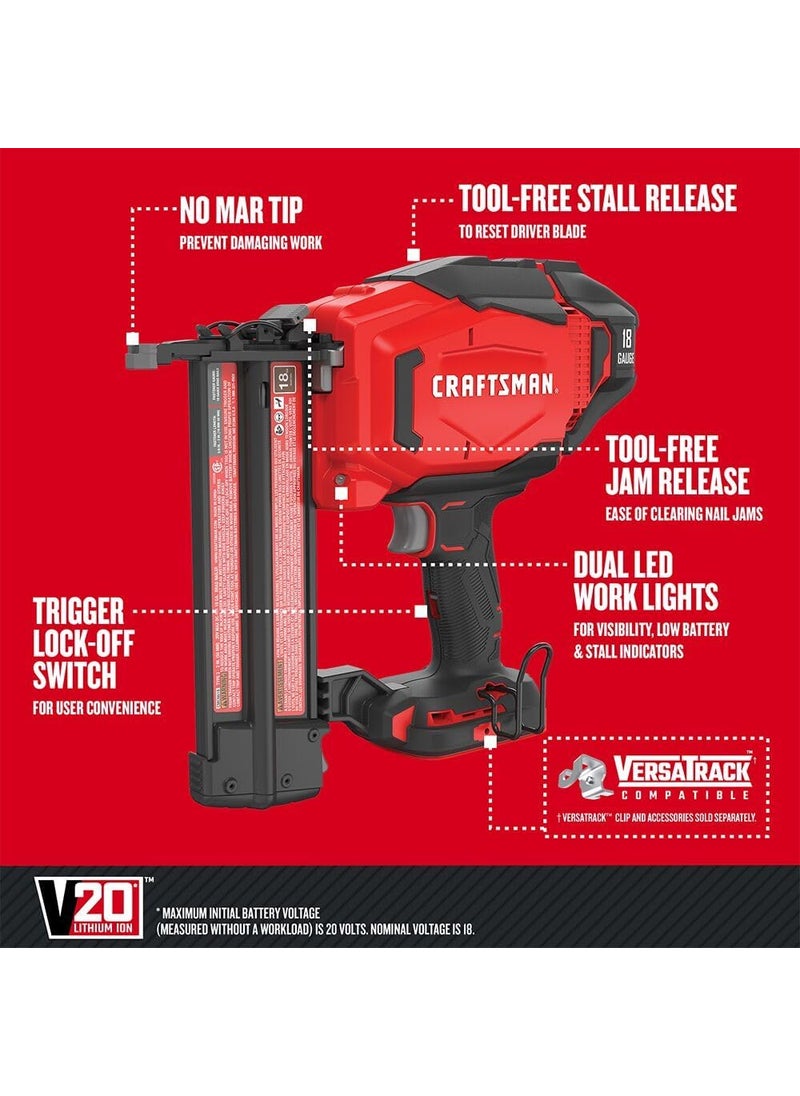 CRAFTSMAN CRAFTSMAN V20 Brad Nailer 18GA Cordless Bare Tool Only CMCN618B  - Image 2