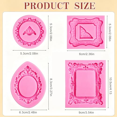 AIMEIKI Silicone Frame Mold, 4 Pcs Frame Chocolate Fondant Molds Vintage Baroque Photo Frame Molds for Chocolate Cake Decorating Cupcake Topper Candy Polymer Clay - Image 2