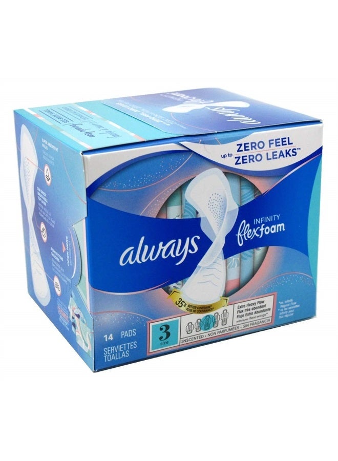 Always وسادات حجم 3 إنفينيتي مع فوم فليكس (14 قطعة) تدفق ثقيل إضافي (عبوة من 2) - Image 3