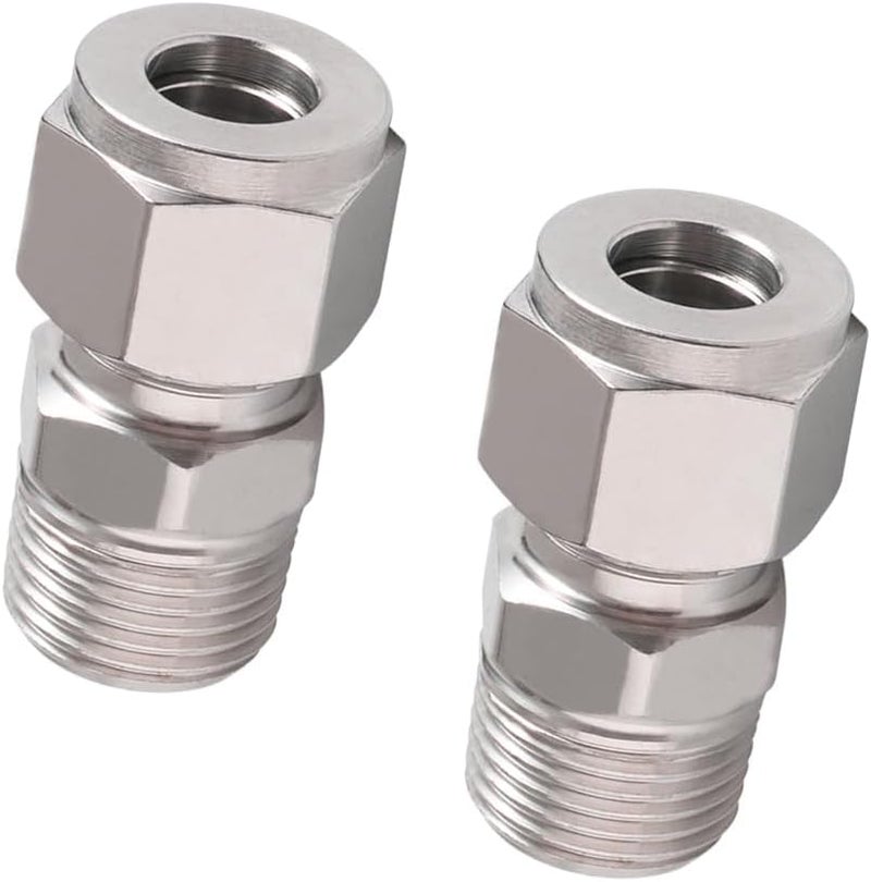 Horiznext Stainless Steel 304 Compression Fitting to connect 1/2 inch OD tube x 1/2 NPT Male thread Coupler, for brass copper stainless steel tubing (2 pcs) - Image 1