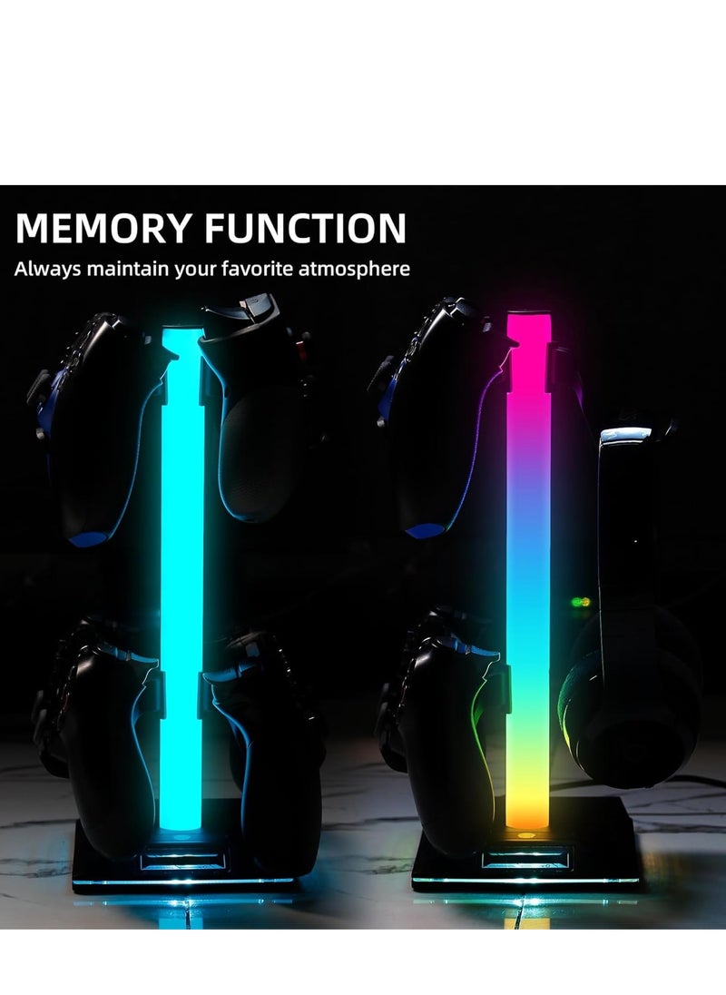 XICEN - Gaming Controller Holder, Headphone Stand With 2 USB Port and 1 Type-C, Game Controller Stand with 10 RGB Light Modes and Memory Feature, Universal Desk Gaming Headset Stand Accessories - Image 1