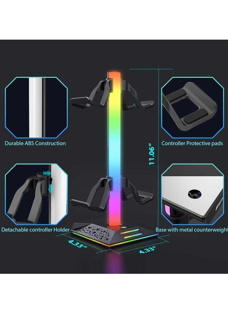 XICEN - Gaming Controller Holder, Headphone Stand With 2 USB Port and 1 Type-C, Game Controller Stand with 10 RGB Light Modes and Memory Feature, Universal Desk Gaming Headset Stand Accessories - Image 1