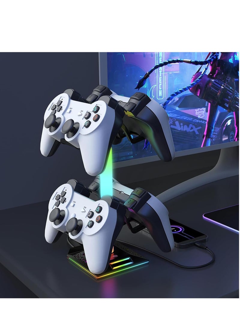 XICEN - Gaming Controller Holder, Headphone Stand With 2 USB Port and 1 Type-C, Game Controller Stand with 10 RGB Light Modes and Memory Feature, Universal Desk Gaming Headset Stand Accessories - Image 1