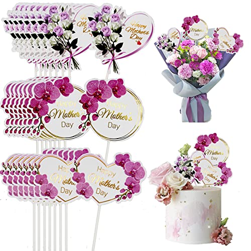 Timisea 24pcs Happy Mothers Day Cupcake Toppers Heart Round Butterfly Orchid Rose Flower Cupcake Picks Cake Decoration for Birthday Mothers Day Party Favors Supplies Favors - Image 1