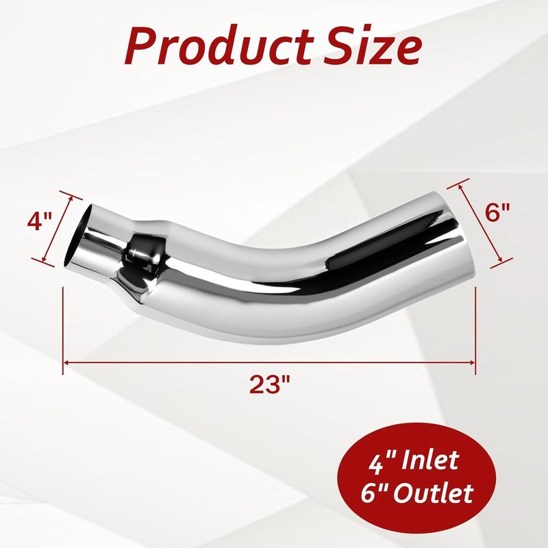 BIGREAT 4 Inch Chrome Plated Diesel Exhaust Elbow Tip - 4'' Inlet, 6'' Outlet, 23'' Length - Image 2