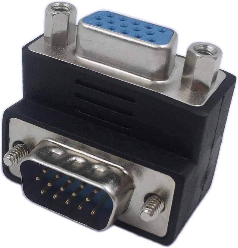 CERRXIAN 90 Degree VGA 15 Pin Male to Female Extension Cable Converter Adapter Coupler - Image 1