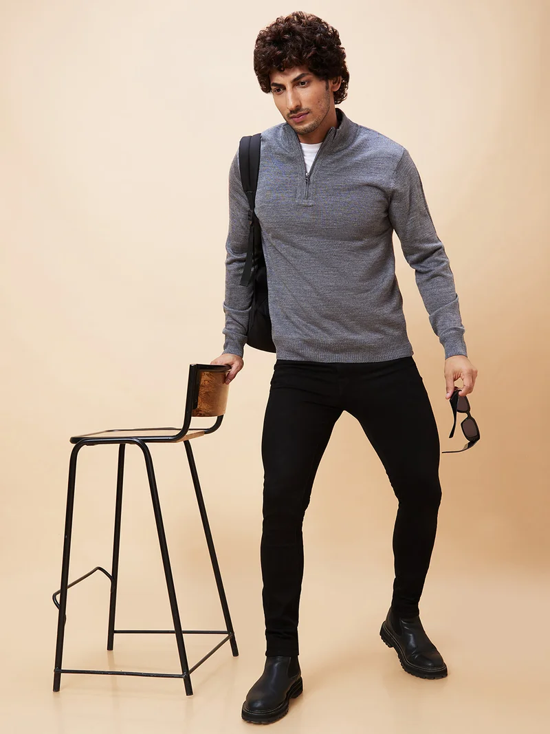 جلو باص بلوفر رجالي رمادي سادة كاجوال