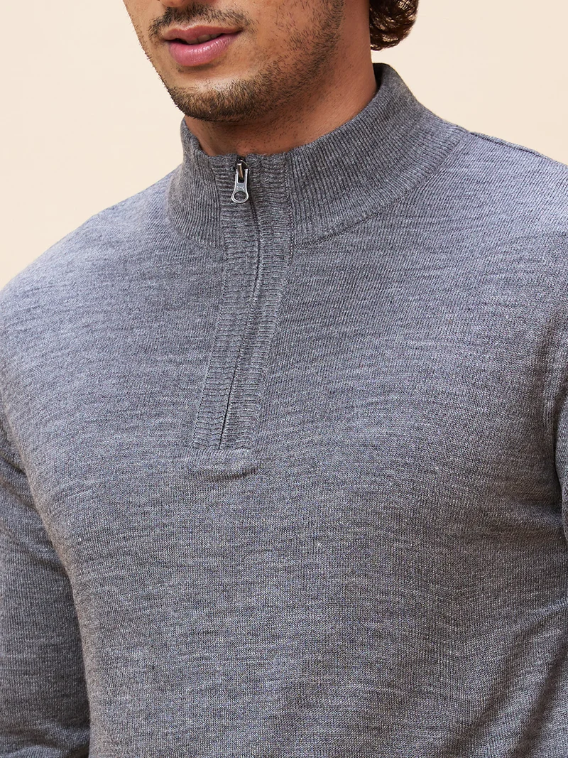 جلو باص بلوفر رجالي رمادي سادة كاجوال