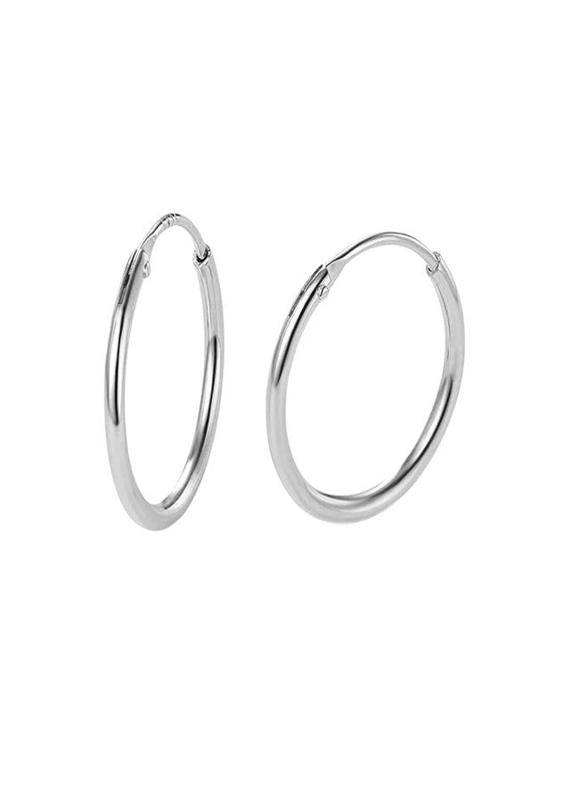 HIGHSPARK 925 Silver Hoop Earrings | 92.5 Sterling Silver Round Classic Thick Hoop Size 12mm to 20mm - Gauge 12G ie Thickness 2.0mm | Lovely Gift for Women & Girls - Silver 14mm - Image 1