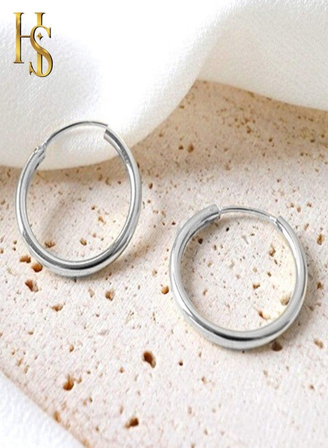 HIGHSPARK 925 Silver Hoop Earrings | 92.5 Sterling Silver Round Classic Thick Hoop Size 12mm to 20mm - Gauge 12G ie Thickness 2.0mm | Lovely Gift for Women & Girls - Silver 14mm - Image 3