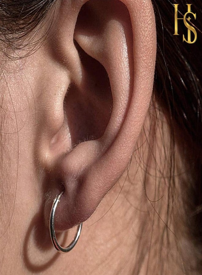 HIGHSPARK 925 Silver Hoop Earrings | 92.5 Sterling Silver Round Classic Thick Hoop Size 12mm to 20mm - Gauge 12G ie Thickness 2.0mm | Lovely Gift for Women & Girls - Silver 14mm - Image 4