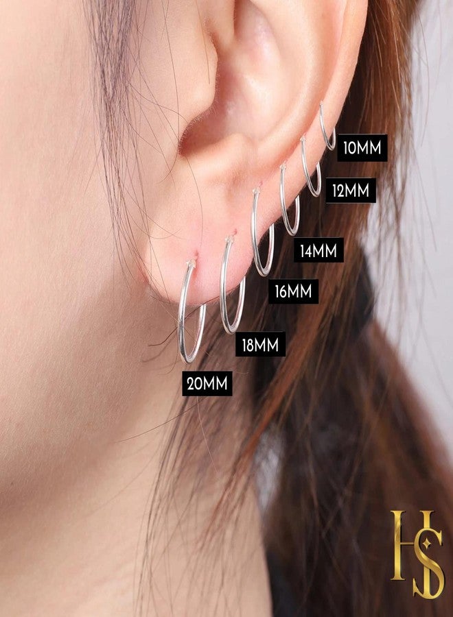 HIGHSPARK 925 Silver Hoop Earrings | 92.5 Sterling Silver Round Classic Thick Hoop Size 12mm to 20mm - Gauge 12G ie Thickness 2.0mm | Lovely Gift for Women & Girls - Silver 14mm - Image 5