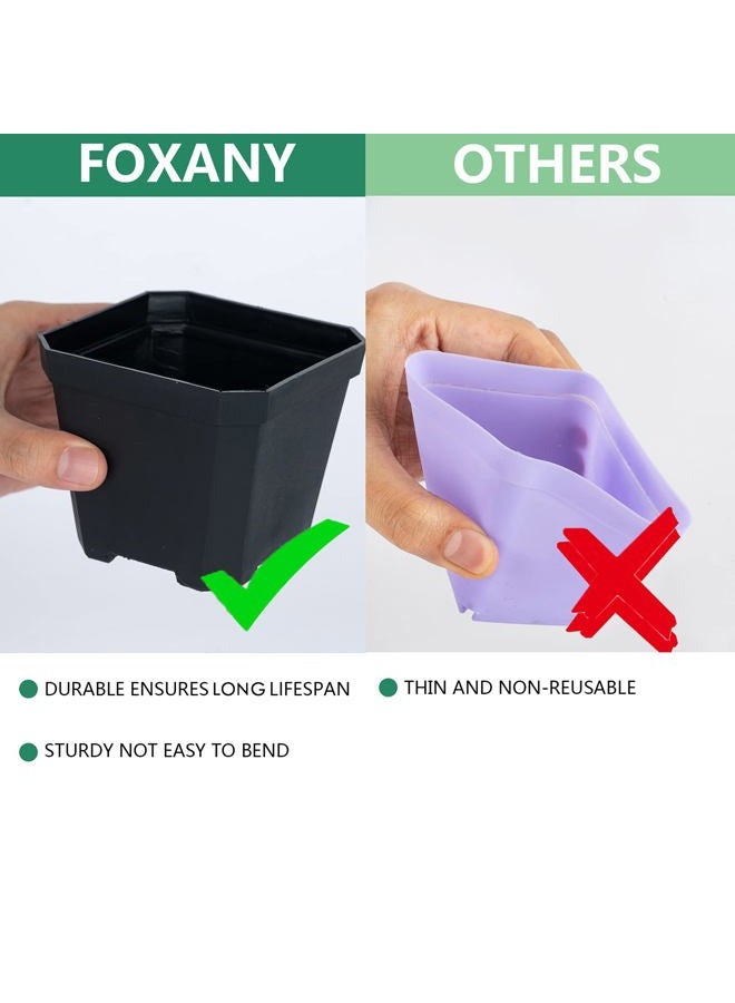 Foxany 4" Plastic Nursery Pot, 30 Pcs Thick Plastic Square Planting Pots, Plant Seedling Pots, Seed Starting Pots - Black - Image 4