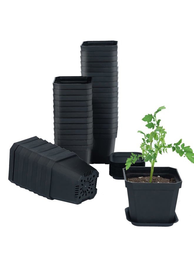 Foxany 4" Plastic Nursery Pot, 30 Pcs Thick Plastic Square Planting Pots, Plant Seedling Pots, Seed Starting Pots - Black - Image 1