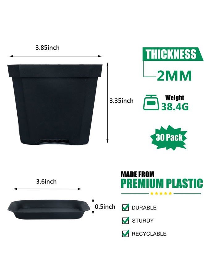 Foxany 4" Plastic Nursery Pot, 30 Pcs Thick Plastic Square Planting Pots, Plant Seedling Pots, Seed Starting Pots - Black - Image 2