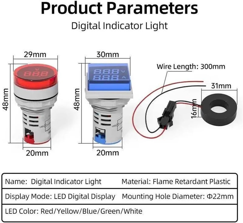 1pcs LED Power Indicator Light Signal Lamp Digital Display Square/Round Ammeter Voltmeter Thermometer Hertz Meter(R/E- D_Round) - Image 3