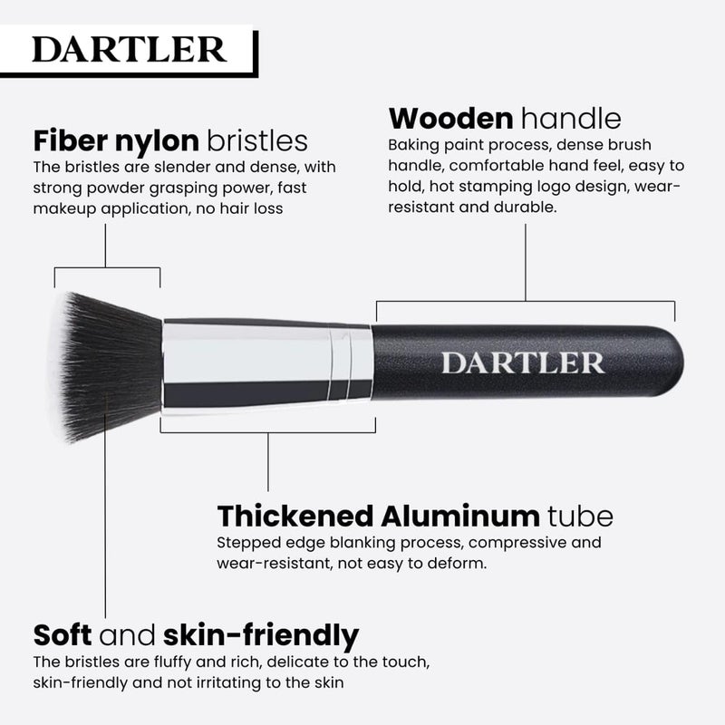 Dartler فرشاة أساس دارتلر الفاخرة لمكياج السائل والكريم والبودرة - فرشاة كابوكي المسطحة لمزج الوجه - فرشاة أساس ناعمة أداة أساسية للنساء | أسود، عبوة - 1 - Image 4