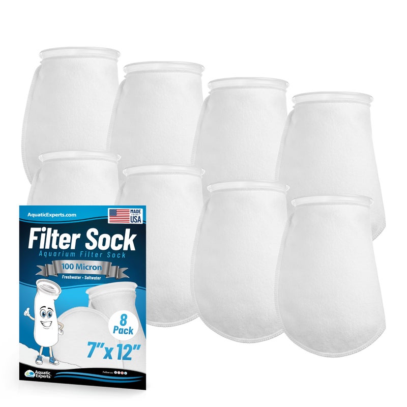 Aquatic Experts 7 Inch Filter Sock 100 Micron Felt Filter Sock Filter Socks for Saltwater Aquarium Fish Tank Sump Filter Sock Freshwater Aquarium Socks Reef Filter Sock 7x12 8 Pack