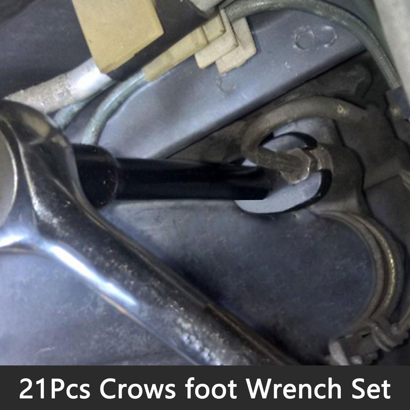 DPTOOL Crows foot Wrench Set 1/2" and 3/8â€ Drive Flare Nut Crowfoot Wrench Set Metric 8-32mm 6 Point Crows Feet Wrench Set 21Pcs Flare Nut Wrench Kit for Removing Nuts from hard-to-reach Areas - Image 3