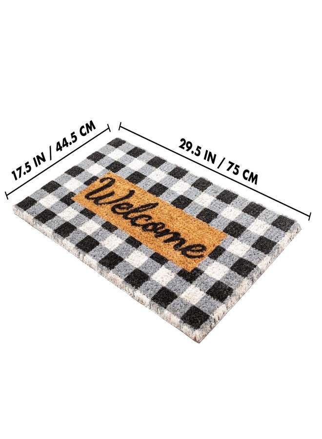 NINAMAR Buffalo Plaid Welcome Door Mat - Natural Coir - 29.5 x 17.5 inch - Image 2
