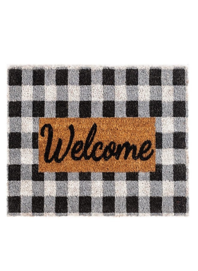 NINAMAR Buffalo Plaid Welcome Door Mat - Natural Coir - 29.5 x 17.5 inch - Image 1