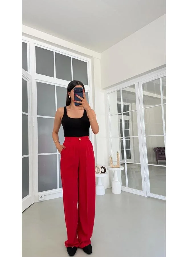 Red Gold Button Tencel Pants GAUS-01844.
