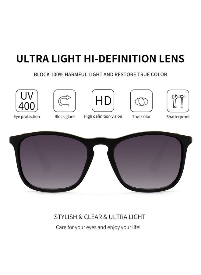 SUNGAIT Classic Square Frame Sunglasses Retro Style for Men Women (Black Frame/Grey Gradient Lens, 54) Composite Frame1509HKH - Image 2