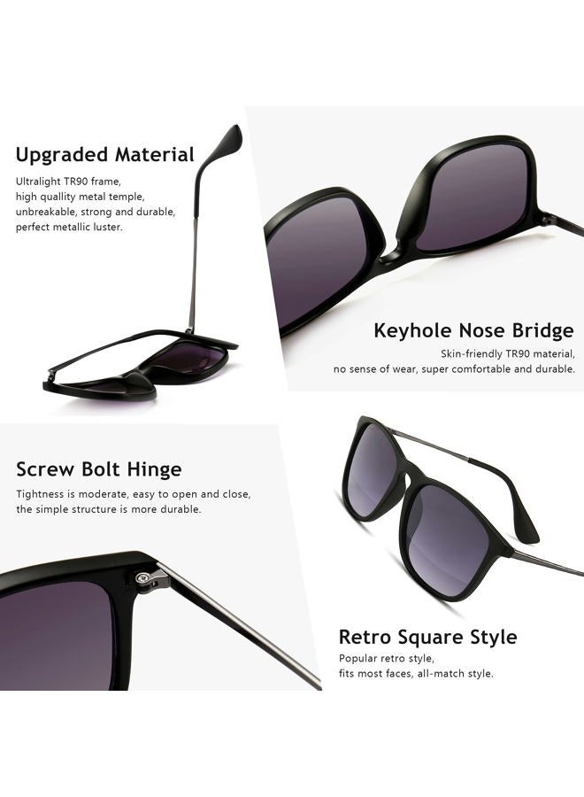 SUNGAIT Classic Square Frame Sunglasses Retro Style for Men Women (Black Frame/Grey Gradient Lens, 54) Composite Frame1509HKH - Image 3