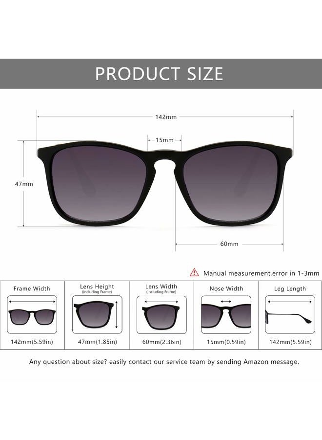 SUNGAIT Classic Square Frame Sunglasses Retro Style for Men Women (Black Frame/Grey Gradient Lens, 54) Composite Frame1509HKH - Image 5