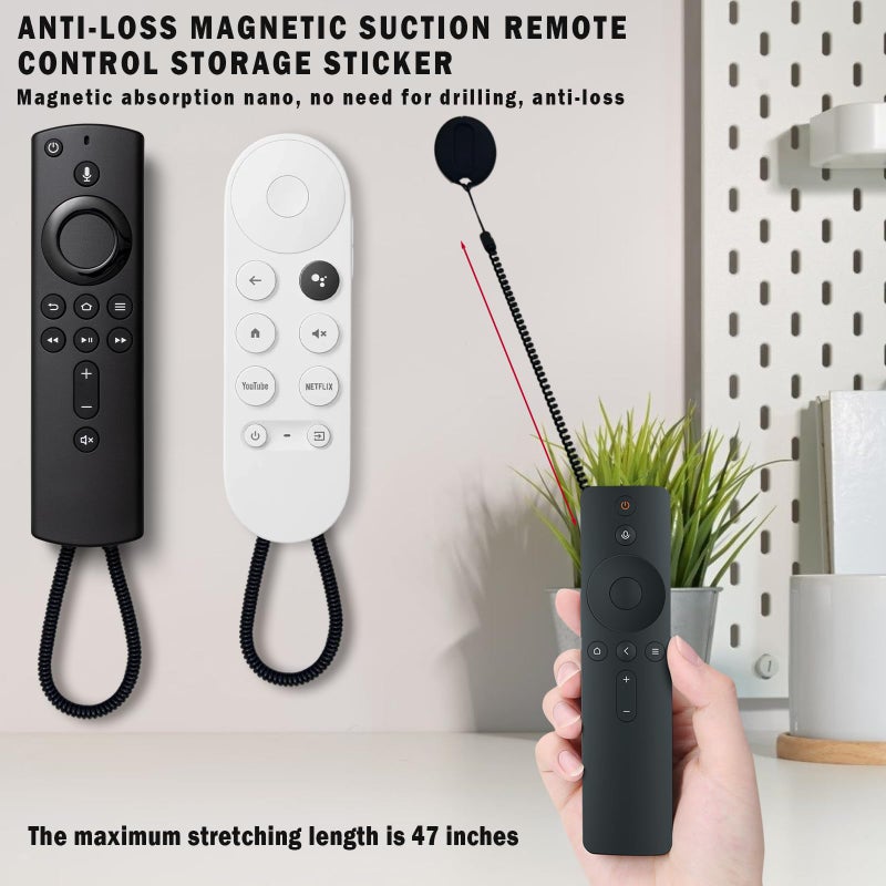 OGNWFUNK 3-Pack Magnetic TV Remote Leash Holders with 47-Inch Extendable Spring Cords â€“ Wall-Mount Adhesive Organizer for Remotes & Small Accessories, Anti-Loss Design, Quick Magnetic Adsorption (Black) - Image 3