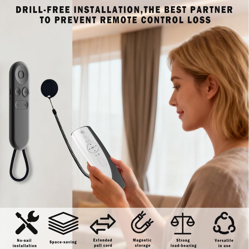 OGNWFUNK 3-Pack Magnetic TV Remote Leash Holders with 47-Inch Extendable Spring Cords â€“ Wall-Mount Adhesive Organizer for Remotes & Small Accessories, Anti-Loss Design, Quick Magnetic Adsorption (Black) - Image 4