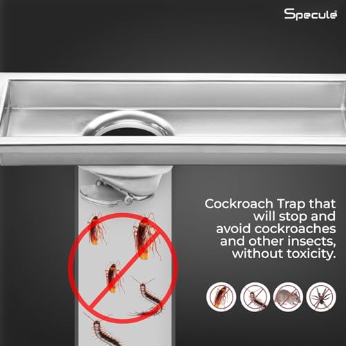 Specule Linear Shower Drain Channel | 12 × 4 Inches | 304 Stainless Steel Shower Water Drain Channel | Floor Drain Jali with Collar | Luxury Drain Channel with Cockroach Trap and Side Hole - Image 4