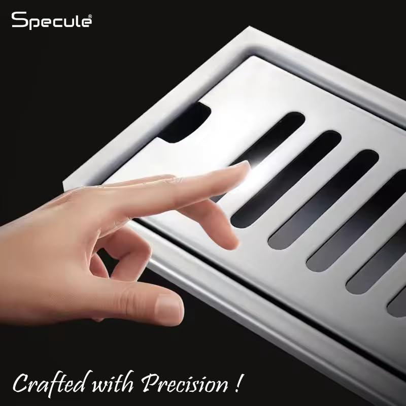 Specule Linear Shower Drain Channel | 12 × 4 Inches | 304 Stainless Steel Shower Water Drain Channel | Floor Drain Jali with Collar | Luxury Drain Channel with Cockroach Trap and Side Hole - Image 5