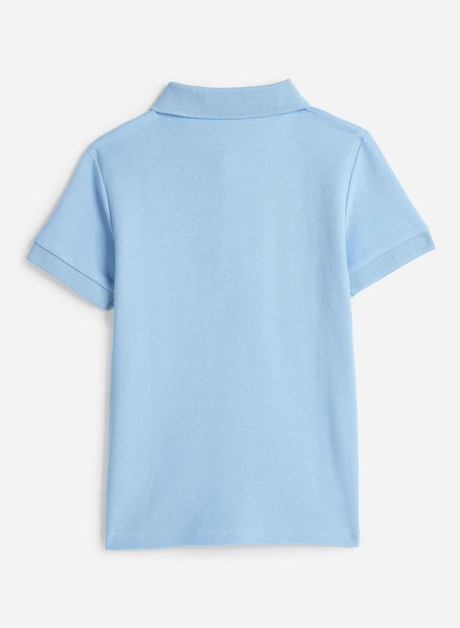 Victor And Jane Boys Blue Solid Short Sleeve Polo T-Shirt - Image 3