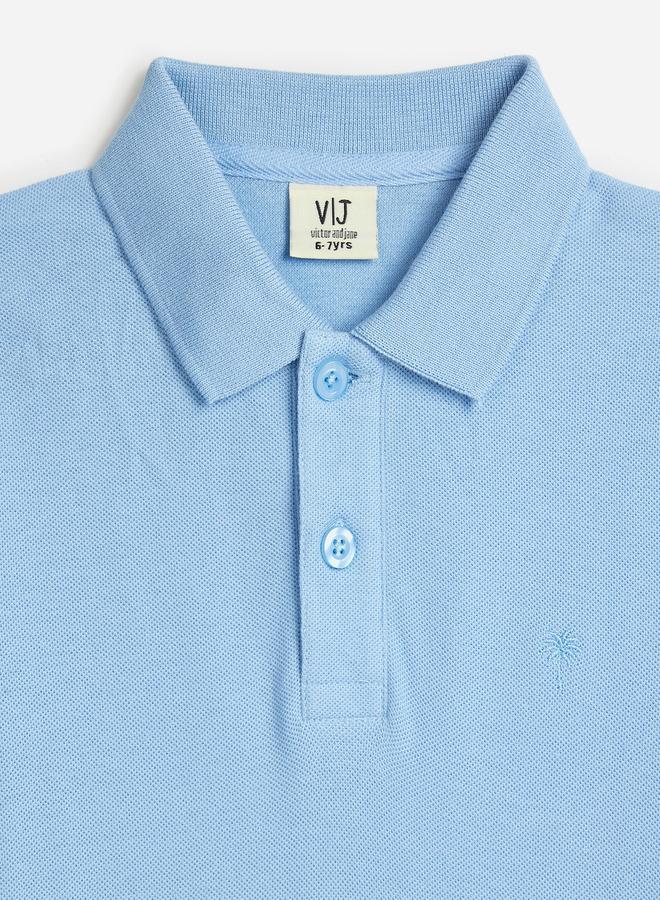 Victor And Jane Boys Blue Solid Short Sleeve Polo T-Shirt - Image 4