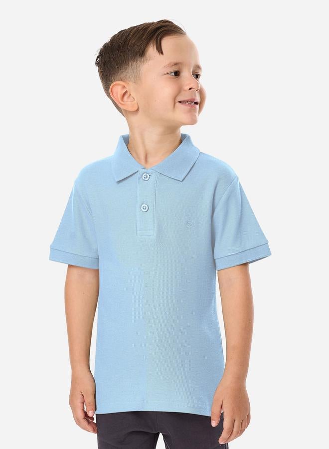 Victor And Jane Boys Blue Solid Short Sleeve Polo T-Shirt - Image 1