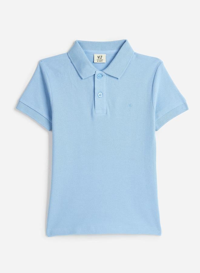 Victor And Jane Boys Blue Solid Short Sleeve Polo T-Shirt - Image 2