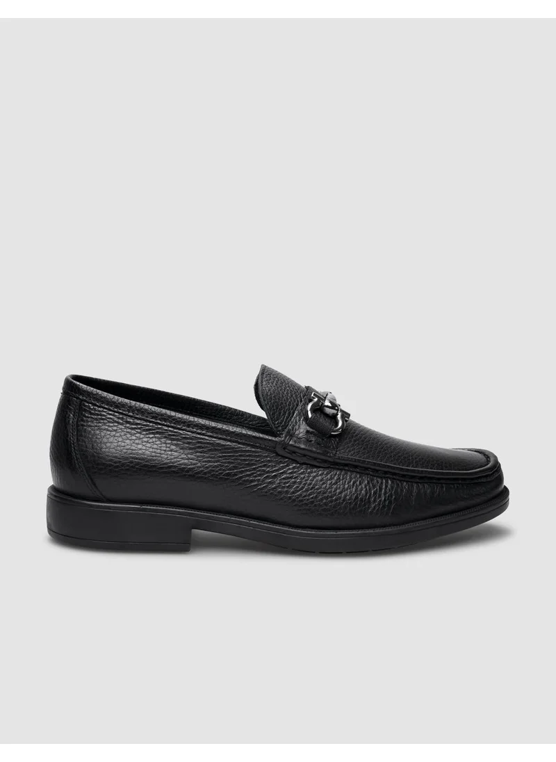 Cabani Leather Black Buckle Men's Casual Shoes