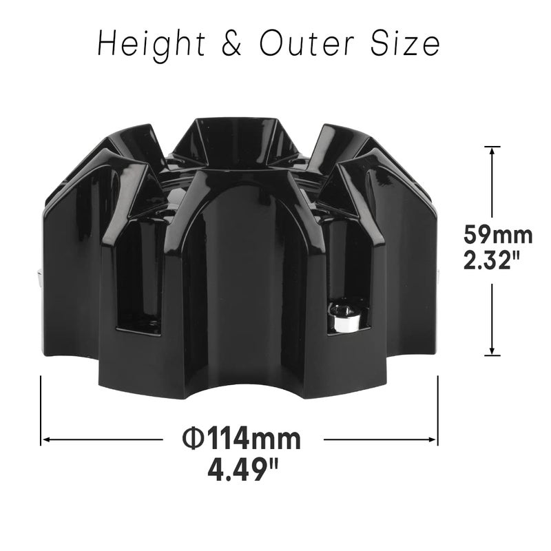 GTOWNWORKS 4.49in Wheel Center Caps for Ballistic Black Center Cover Replacement, 4 Pack, 6 lugs - Image 2