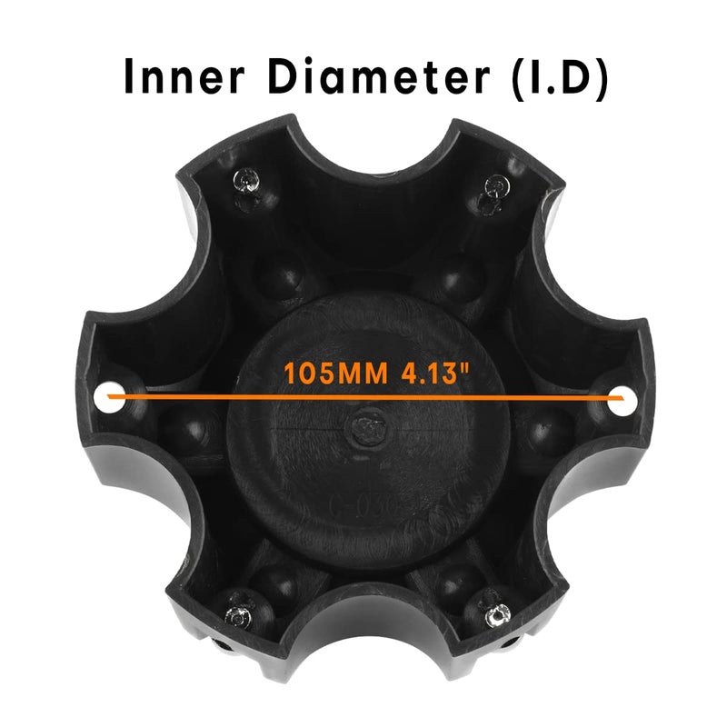 GTOWNWORKS 4.49in Wheel Center Caps for Ballistic Black Center Cover Replacement, 4 Pack, 6 lugs - Image 3