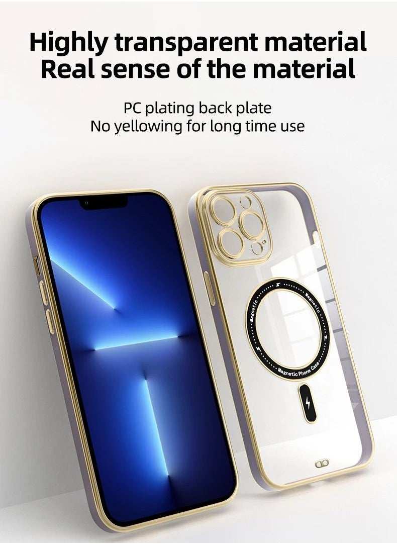 Color Fans - Clear Magnetic Case for iPhone 14 Pro Max Case 6.7 inch Compatible with MagSafe Plating Soft Edge Bumper Anti-Scratch Translucent Back Cover Purple - Image 1