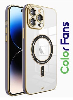 Clear Magnetic Case for iPhone 14 Pro Max Case 6.7 inch Compatible with MagSafe Plating Soft Edge Bumper Anti-Scratch Translucent Back Cover Purple