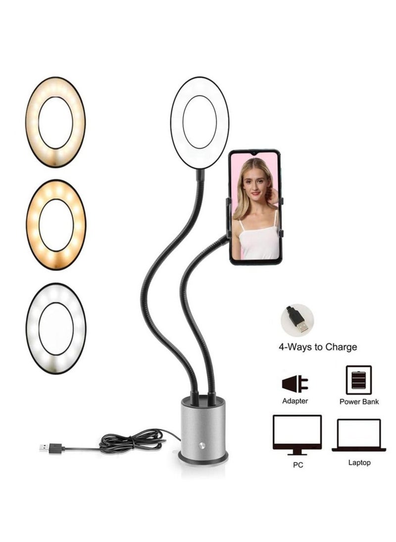 Generic - Video Fill Light, KASTWAVE 3 Light Modes Adjustable Brightness LED Ring Desktop Mobile Phone Support for Conference Webcam Chat Makeup Live Stream Selfie (White) - Image 1