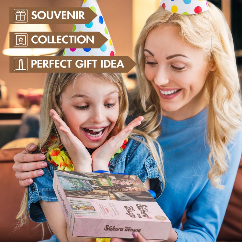 Rowood Book Nook Kit, Bookshelf Insert Decor Alley 3D Wooden Puzzle, DIY Bookend Building Set Model Kit with LED Light -Sakura Tram - Image 4