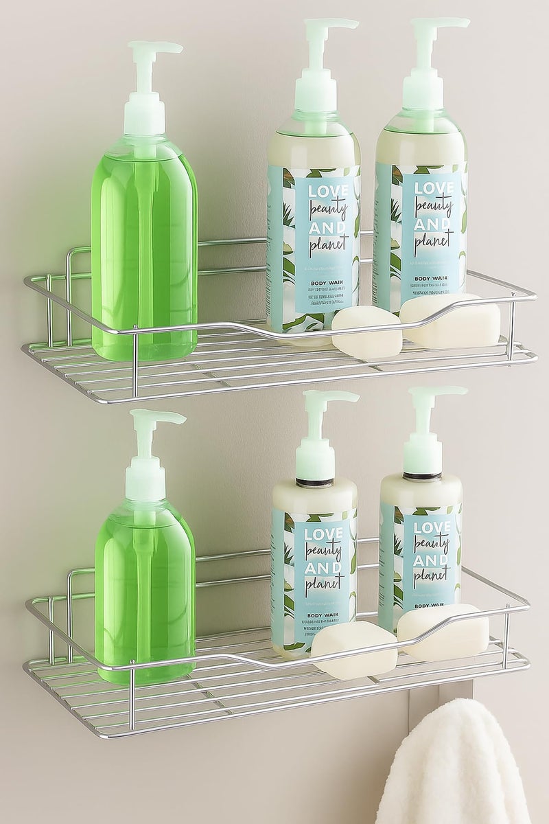 Namani Stainless Steel Pack of 2 Wall Mount Shelves for Kitchen & Bathroom | Heavy Duty Storage Shelf for Spice Rack, Toiletries, Condiments & Home Organizer | Rustproof Metal Wall Shelf (Silver-2) - Image 4