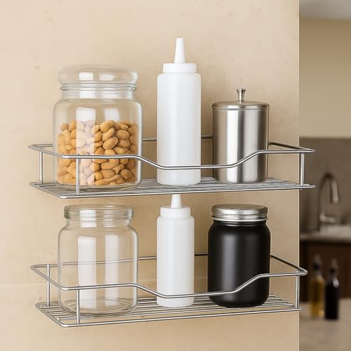 Namani Stainless Steel Pack of 2 Wall Mount Shelves for Kitchen & Bathroom | Heavy Duty Storage Shelf for Spice Rack, Toiletries, Condiments & Home Organizer | Rustproof Metal Wall Shelf (Silver-2) - Image 2