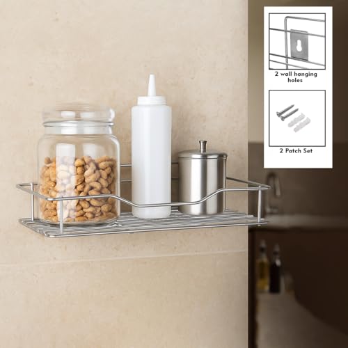 Namani Stainless Steel Pack of 2 Wall Mount Shelves for Kitchen & Bathroom | Heavy Duty Storage Shelf for Spice Rack, Toiletries, Condiments & Home Organizer | Rustproof Metal Wall Shelf (Silver-2) - Image 3